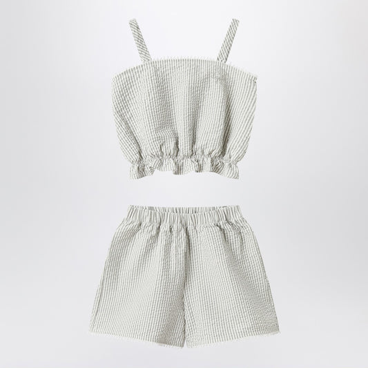 طقم Il Gufo بلون الحجر الرخامي مصنوع من قماش سييرساكر مخطط.