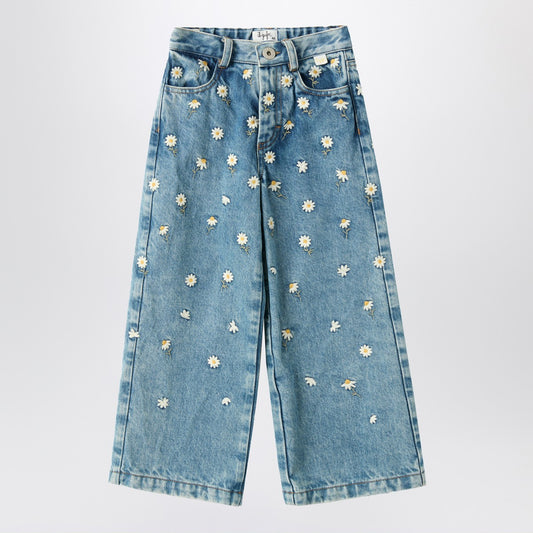 Il Gufo Blue jeans with daisy embroidery
