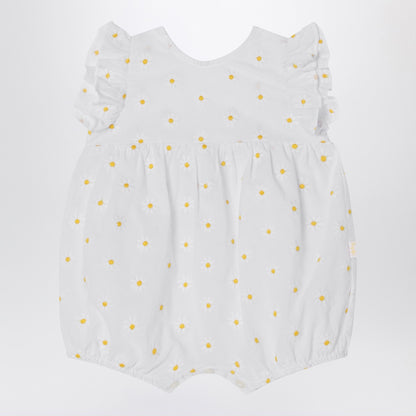 Il Gufo White romper with floral embroidery