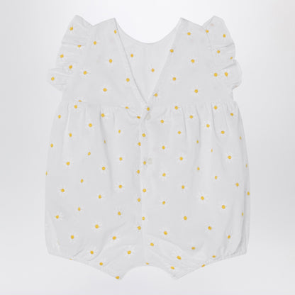 Il Gufo White romper with floral embroidery