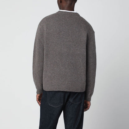 Maison Kitsuné Grey mélange sweater with Dressed Fox intarsia