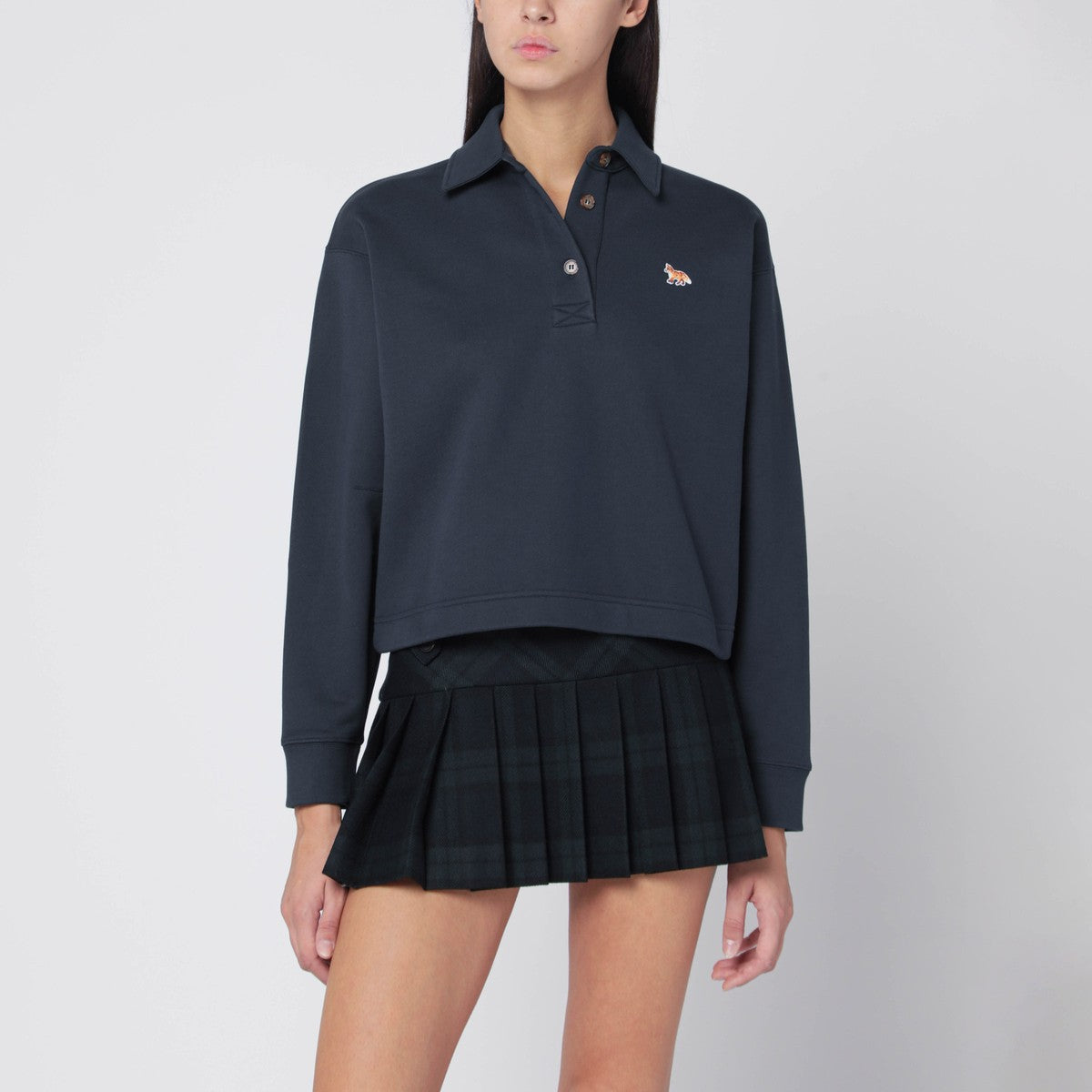 Maison Kitsuné Navy polo-style sweatshirt with logo patch