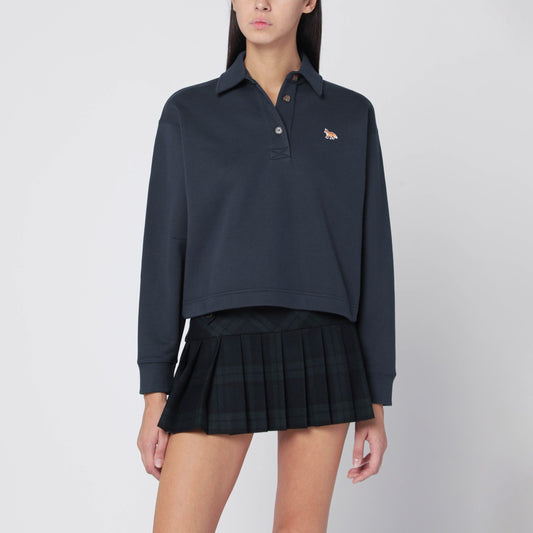 Maison Kitsuné Navy polo-style sweatshirt with logo patch