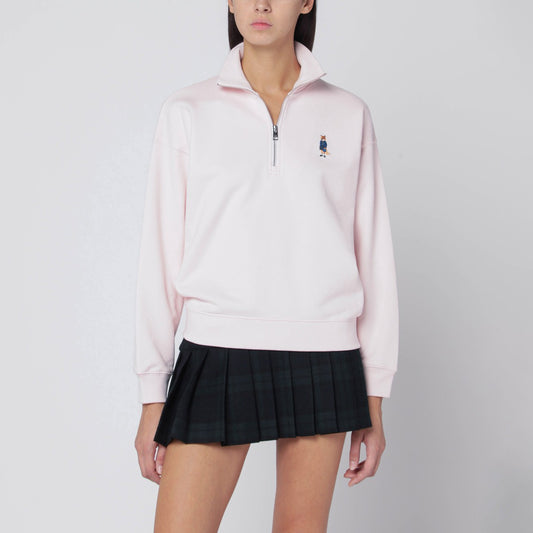 Maison Kitsuné Light pink half-zip sweatshirt with logo patch